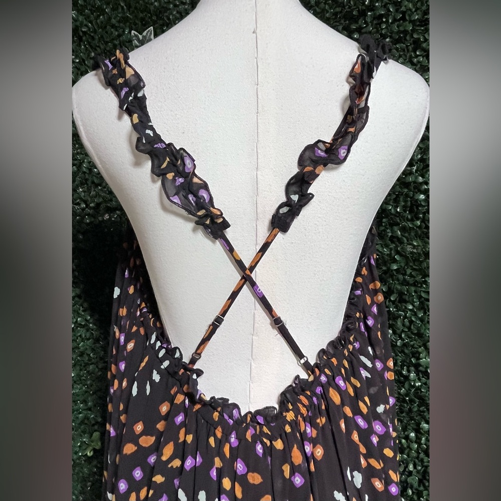 Anthropologie Sleeveless Chiffon Printed Midi Dress with Multicolor Dot Motif - Picture 9 of 15